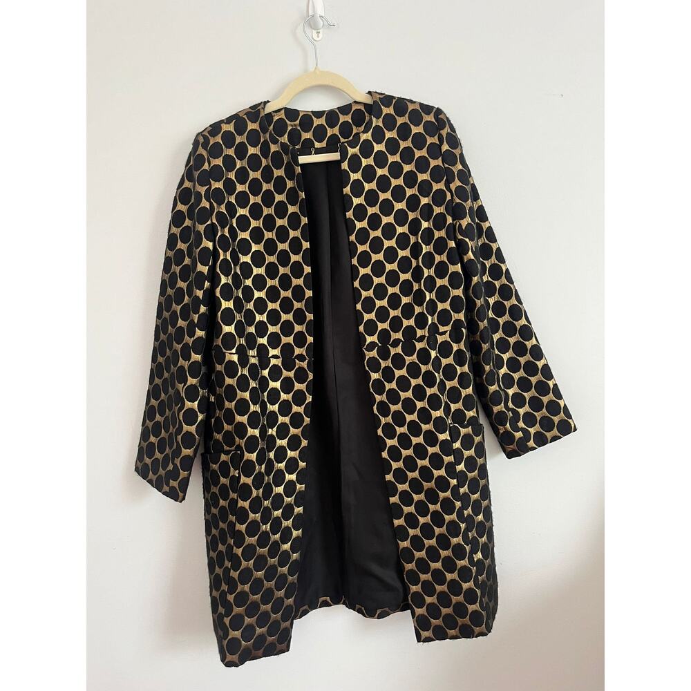 Diane von Furstenberg Coat Women 4 Polka Dot‎ Metallic Open Front Long Jacket